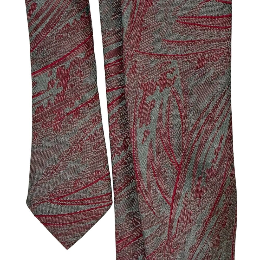 Vintage 80s‎ J Todd Skinny Tie Abstract Red Gray USA Made Slim Retro New Wave
